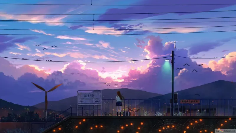 Phong cảnh anime hoàng hôn lãng mạn - hình 4