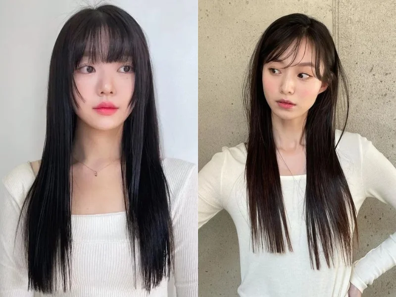 Tóc dài duỗi thẳng với mái hime hoặc mái thưa