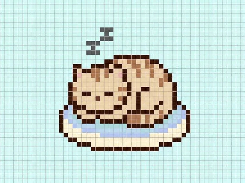 Mèo ngủ pixel art đáng yêu, tranh ô vuông đơn giản cho decor và avatar cute.