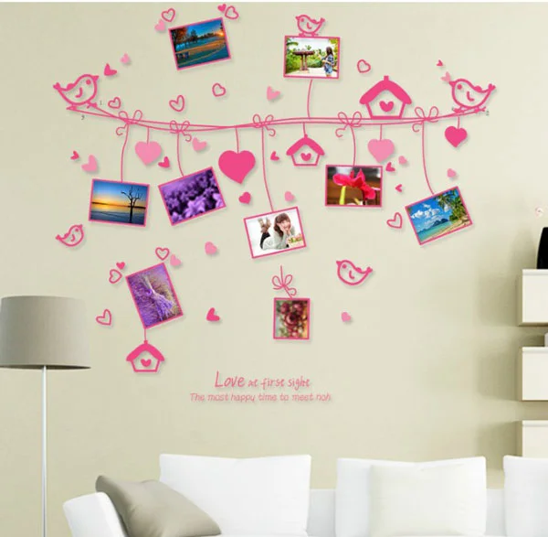 Trang trí tường nhà với decal hình ảnh trái tim và chim xinh xắn