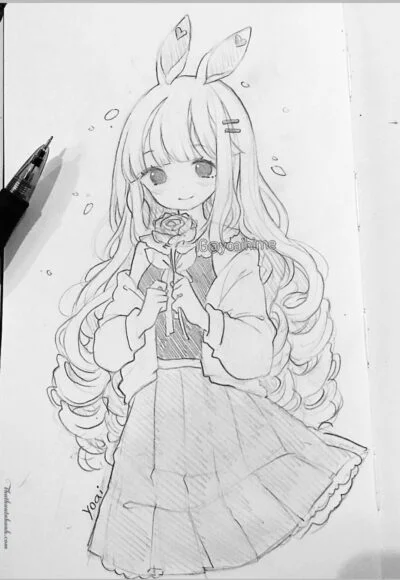 Hình vẽ anime nữ dễ thương