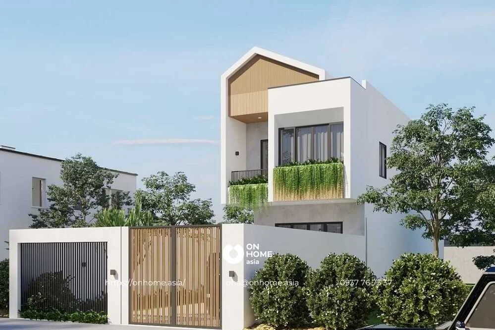 Nhà ống 2 tầng mái lệch đơn giản, hiện đại (2)