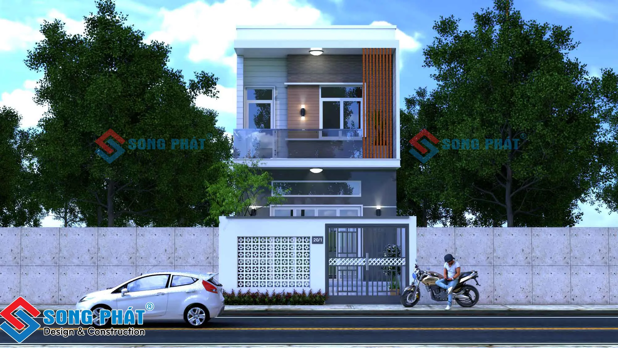 Thiết kế mặt tiền nhà 2 tầng 4m.