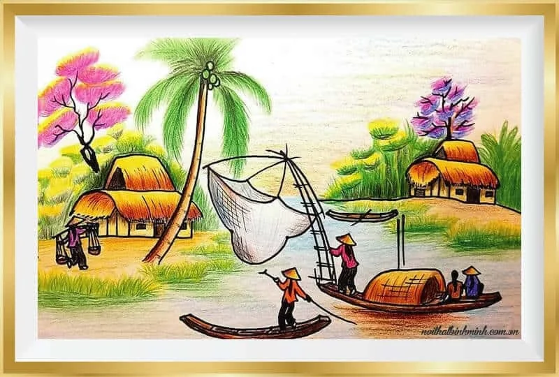 Tranh vẽ “Phong cảnh trên sông tại thôn quê” ( Nguồn: Internet)