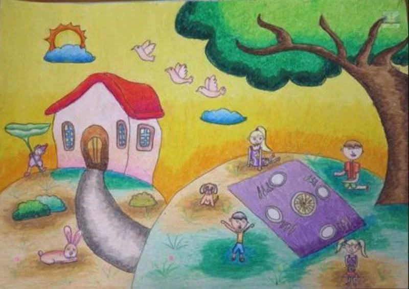 Tranh vẽ “Tranh vẽ gia đình em đi dã ngoại cuối tuần” ( Nguồn: Internet)