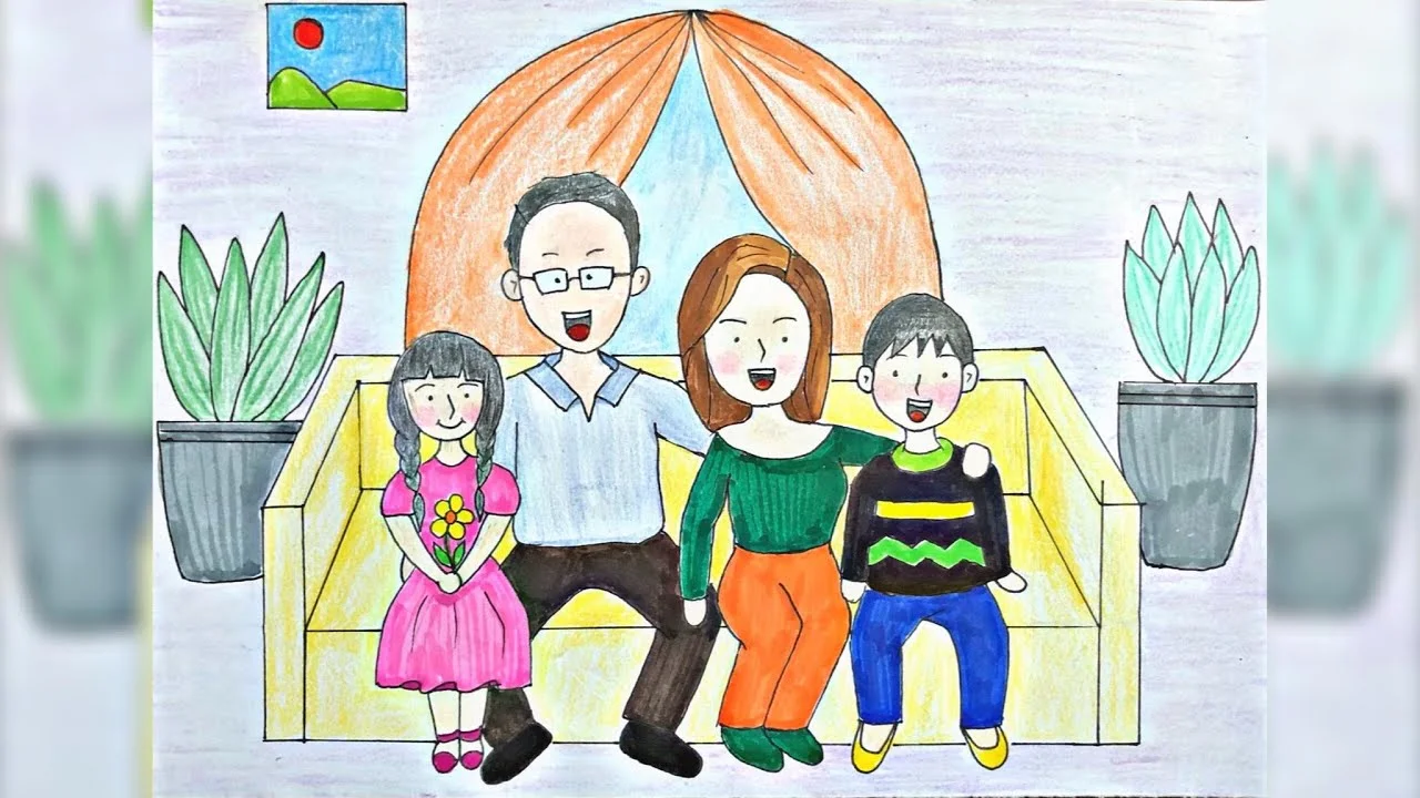 Vẽ Gia đình 4 người | Cách vẽ tranh về Gia đình | Draw your Family 4 persons