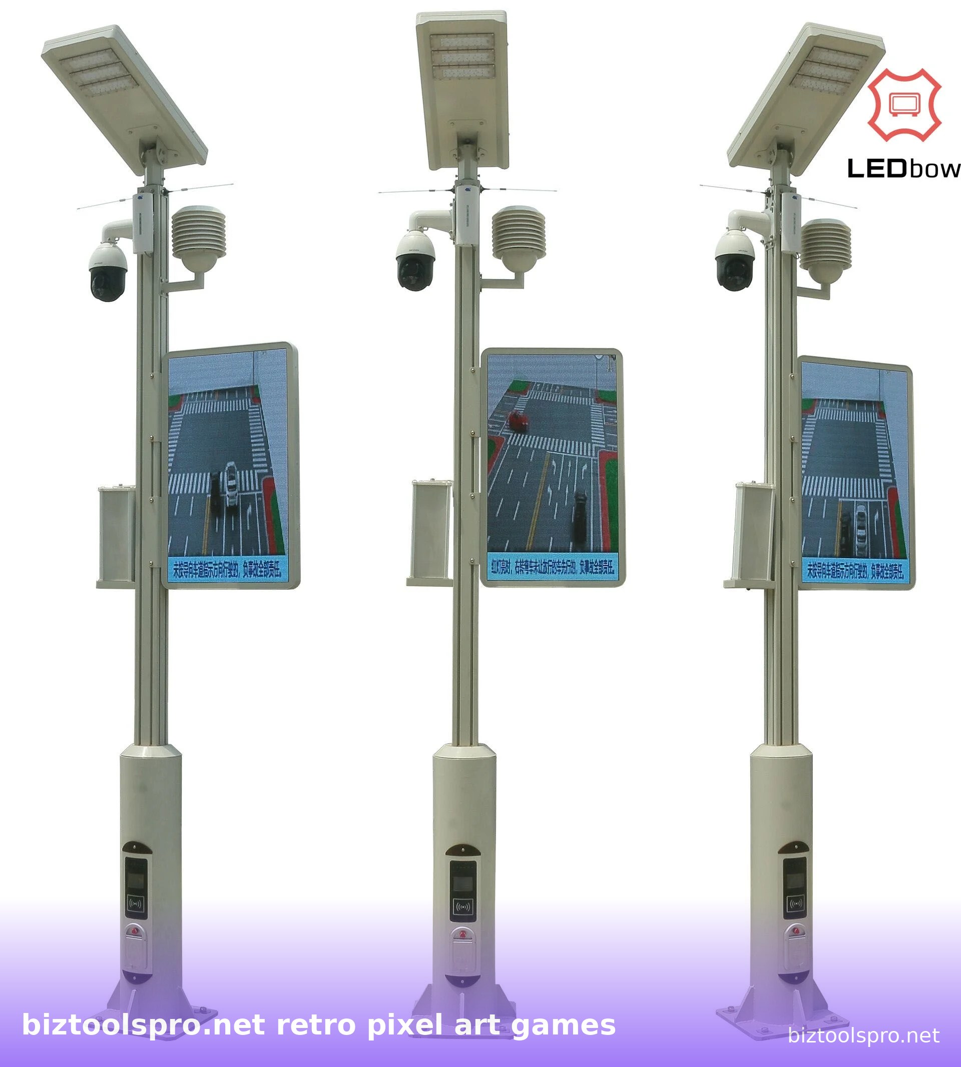 biztoolspro.net retro pixel art games - Cột đèn năng lượng mặt trời thông minh tích hợp camera và màn hình LED