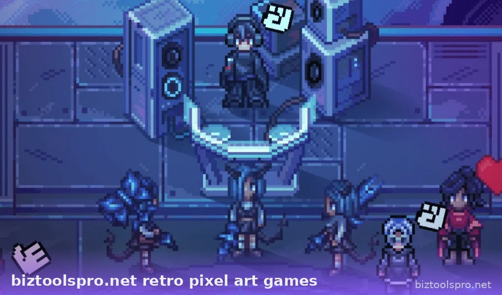 biztoolspro.net retro pixel art games - Hình ảnh phong cách pixel art cổ điển trong không gian tương lai.