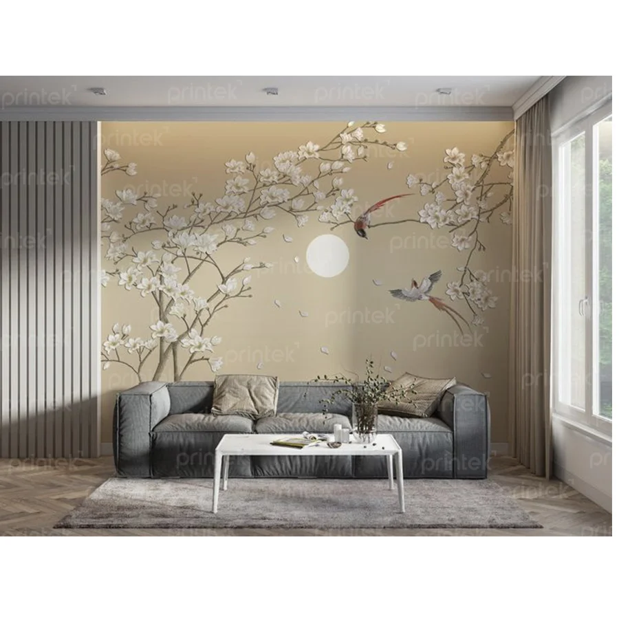 Tranh dán tường 3D họa tiết hoa anh đào tối giản