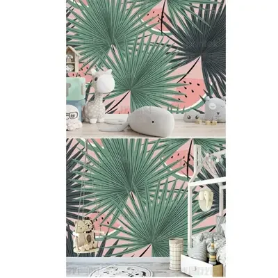 Tranh dán tường 3D họa tiết lá cọ nhiệt đới