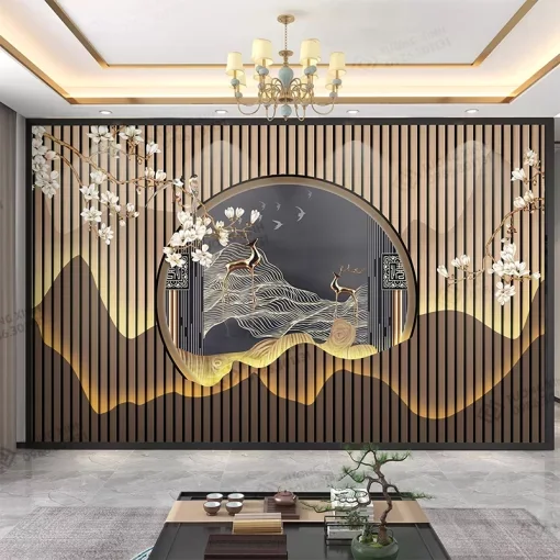 Tranh dán tường 3D phong cách phương Đông hiện đại